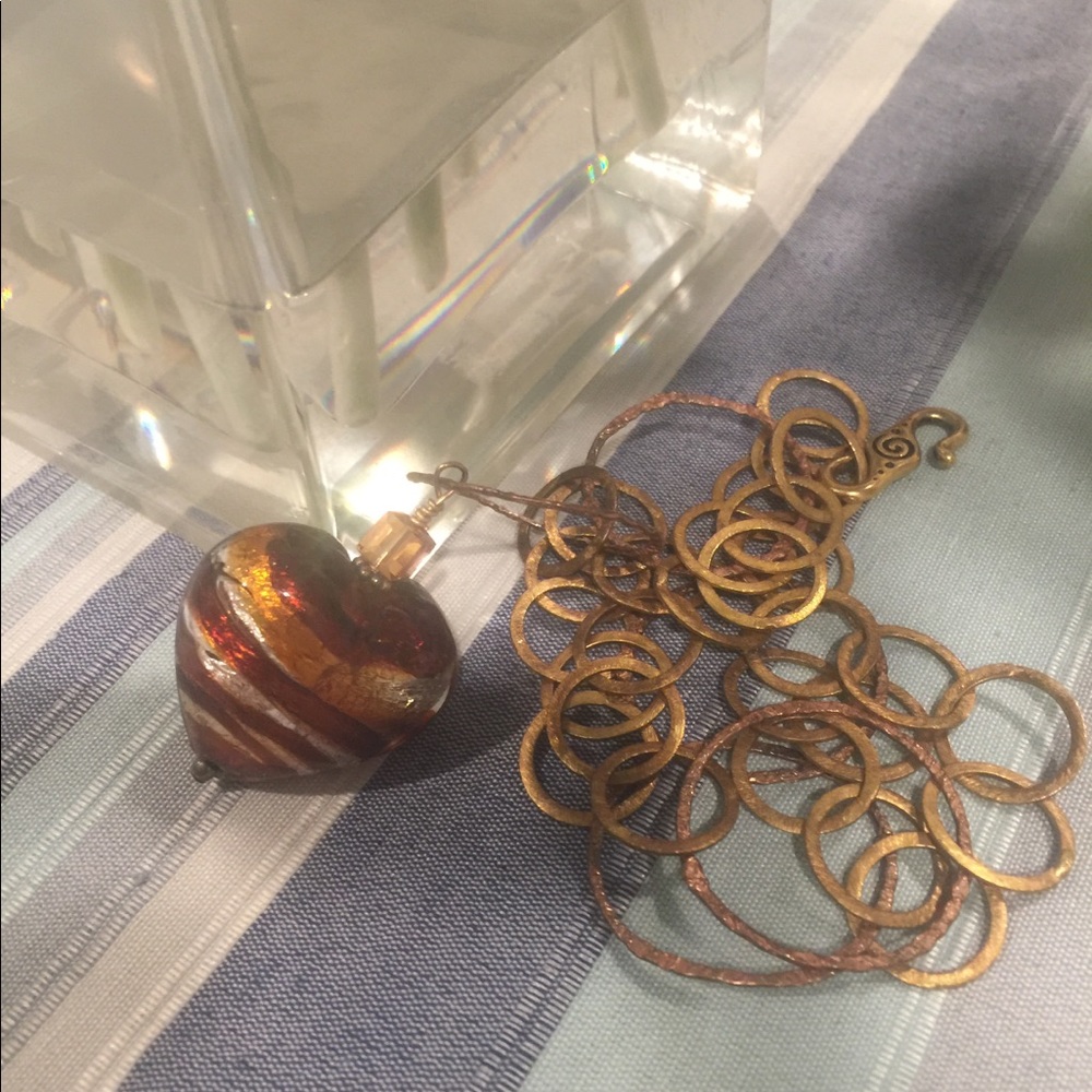 Murano Glass Heart  necklace Brown, Amber in color